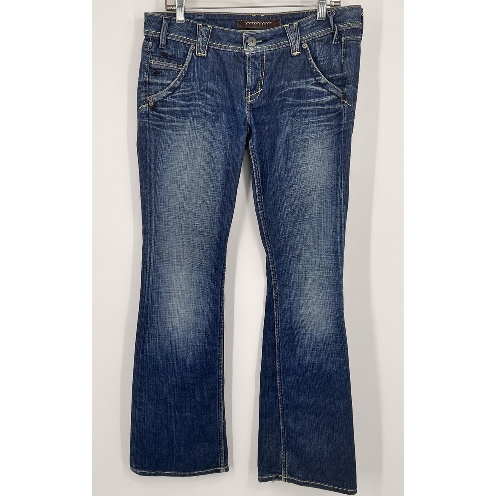 Yanuk Womens Jeans 31 Dreamer Stitch Flare Designer Stitching Medium Wash